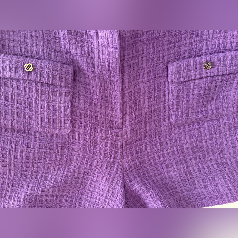 Maje Button Embellished Cotton Tweed Purple Women's Shorts - Picture 6 of 7